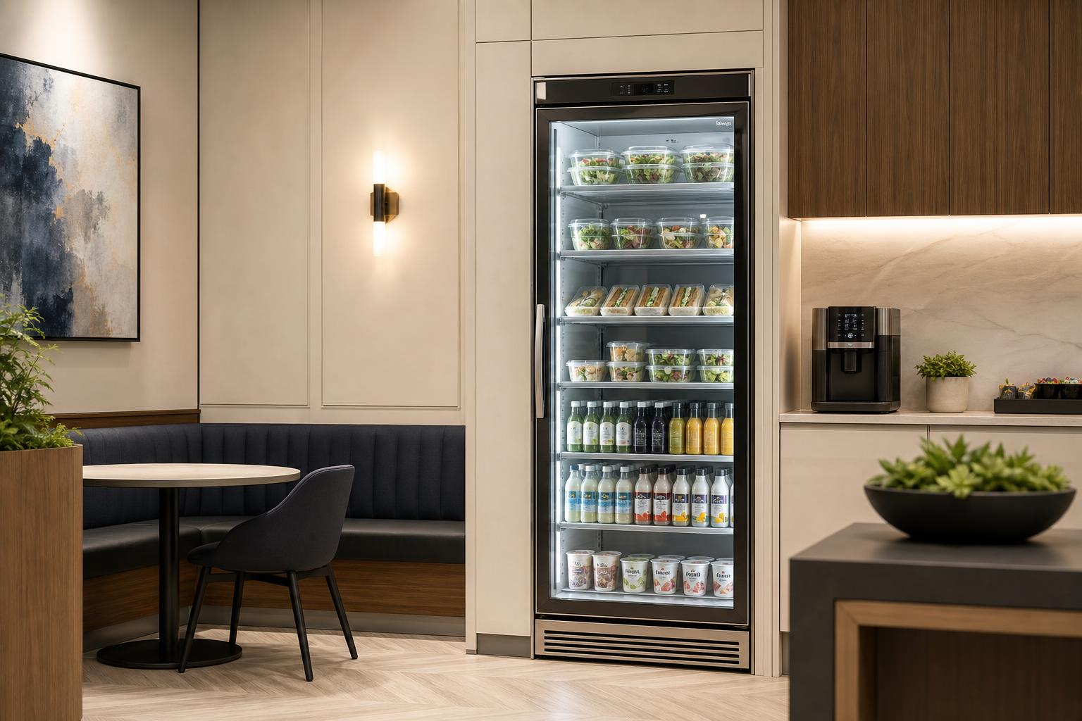 Smart fridge connecté rempli de produits frais premium
